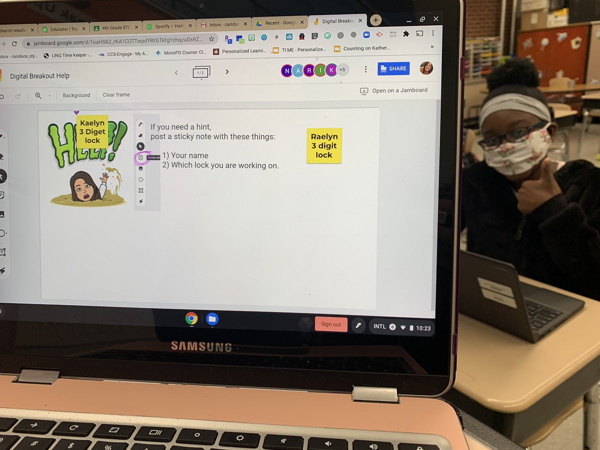 CandaceStyers's tweet photo. Love using @googlejamboard as a backchannel during our Halloween Digital Breakout! @startowntigers  #digitalbreakout #googlejamboard #jamboard #backchannel #iteachstem https://t.co/ZN2Z7Ke2I9