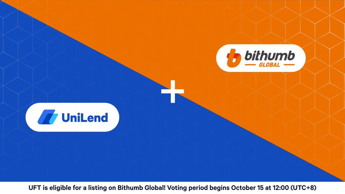 1/ We’re excited to announce that $UFT is eligible for a listing on @BithumbGlobal!

🙋‍♂️Bithumb Global users are able to join in a voting process to have UFT listed on Bithumb Global! The event adopts the form of answering questions related to UniLend.

🌐support.bithumb.pro/hc/en-us/artic…