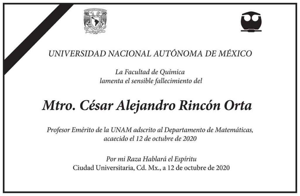 carol_perelman's tweet photo. Triste noticia! Nunca olvidare sus excelentes clases de 7am de lógica matemática en primer semestre! Las mejores!!! ...Valía la pena la desmadrugada! Descanse en paz Maestro Rincón @quimica_unam @UNAM_MX https://t.co/oMMJWK6LTh