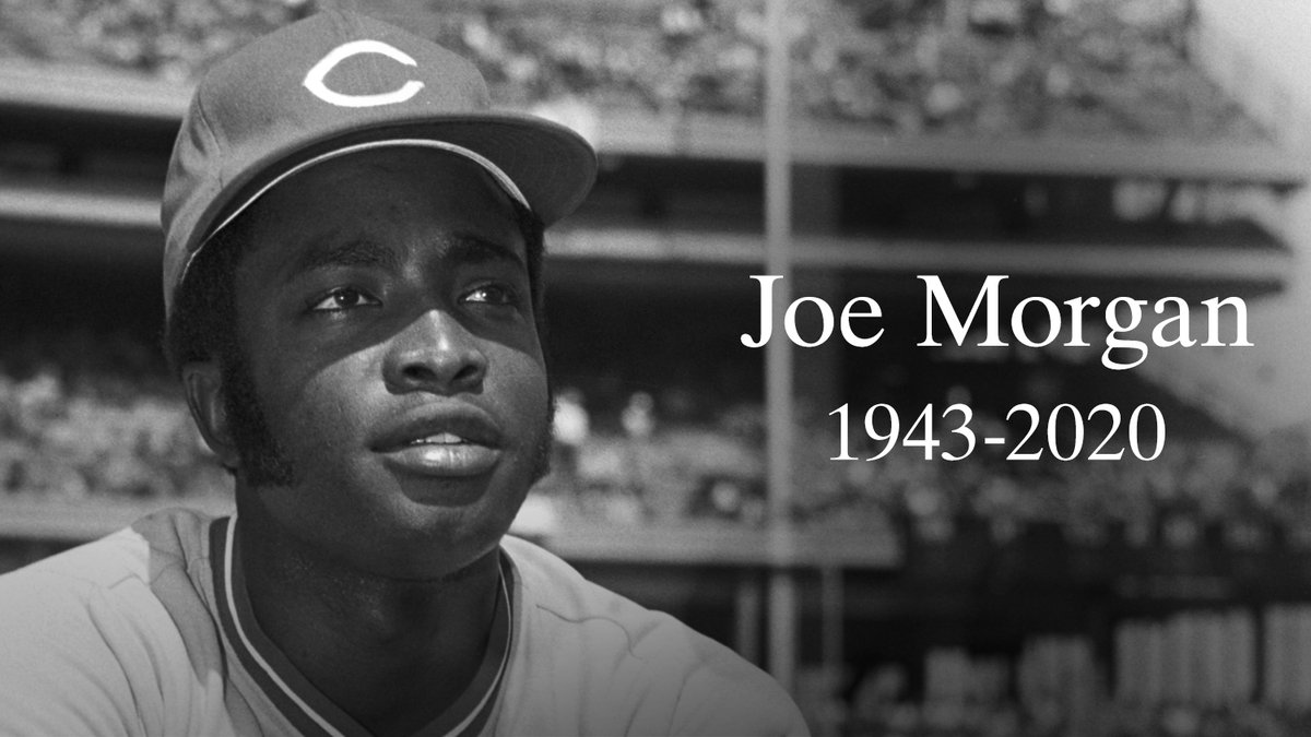 MLB's tweet photo. We mourn the passing of Joe Morgan, a Hall of Famer, two-time MVP and two-time World Series champion. He was 77. https://t.co/8RTRiRCeGq
