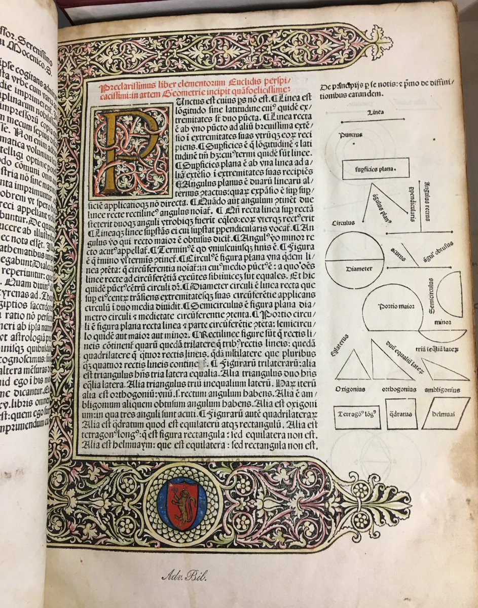 nlsrarebooks's tweet image. One of the earliest #mathematical books to be printed in Europe: the first edition of Euclid's Elements (Venice, 1482) #MathsDay NLS: Inc.143
