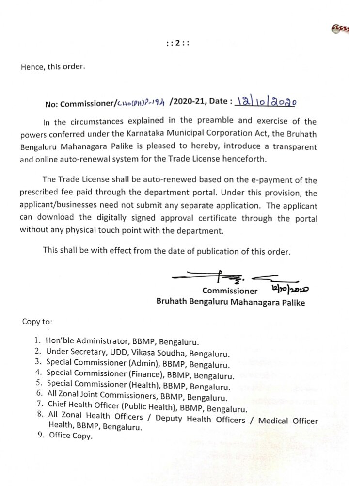 BBMP has put in place a transparent online system for auto renewal of trade licences. Once accepted & approved, a digitally signed certificate can be downloaded from the portal without any physical intervention. #BBMP #Bengaluru @CMofKarnataka @Gaurav_Gupta67 @KarnatakaVarthe