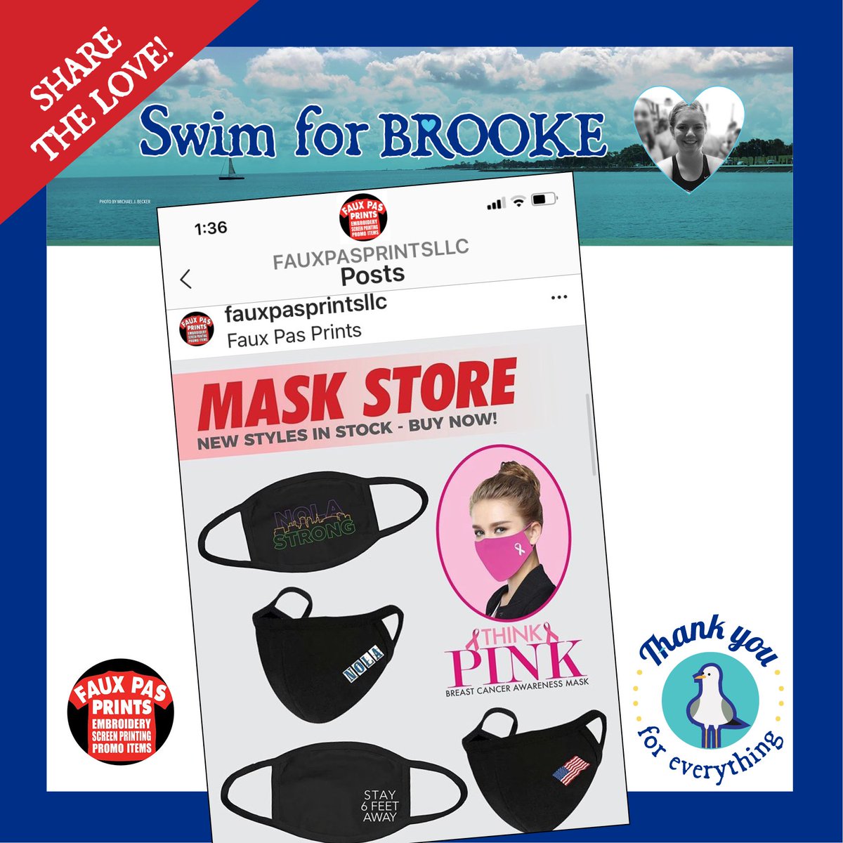 swimforbrooke's tweet photo. FAUX PAS PRINTS @fauxpasprints , you are too kind!  The 2020 💙 Brooke E. Posey Swim-a-Thon thanks you for making sure our swimmers have the best-looking t-shirts in town!

#swimforbrooke #makeasplash #justkeepswimming #WereInThisTogether #RMHCSLA #keepingfamiliesclose https://t.co/4E9S8ZiAXf