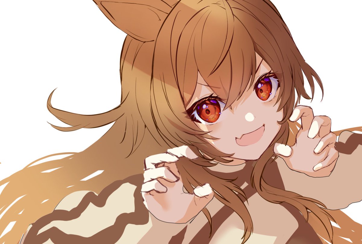 ceobe (arknights) 1girl solo animal ears long hair brown hair white background claw pose  illustration images