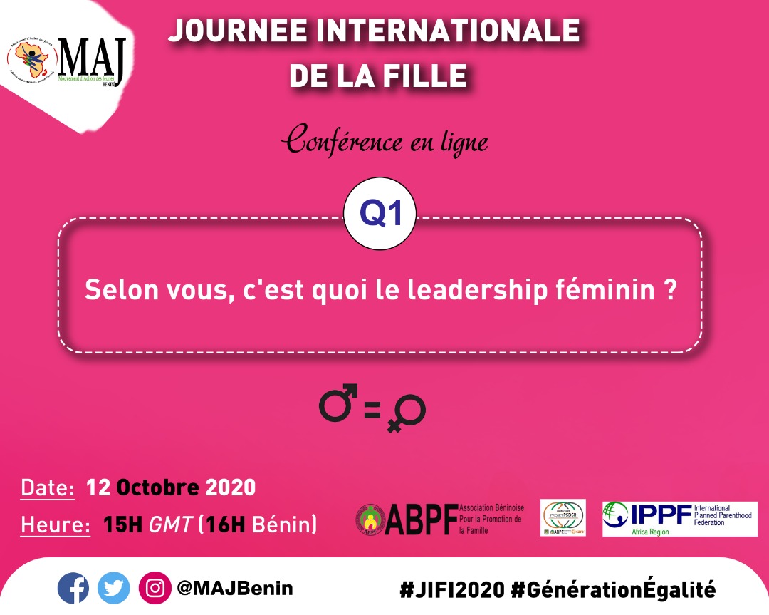 Question n°1: Selon vous, c'est quoi le #leadership #féminin ?

#JIFI2020 #GenerationEgalite