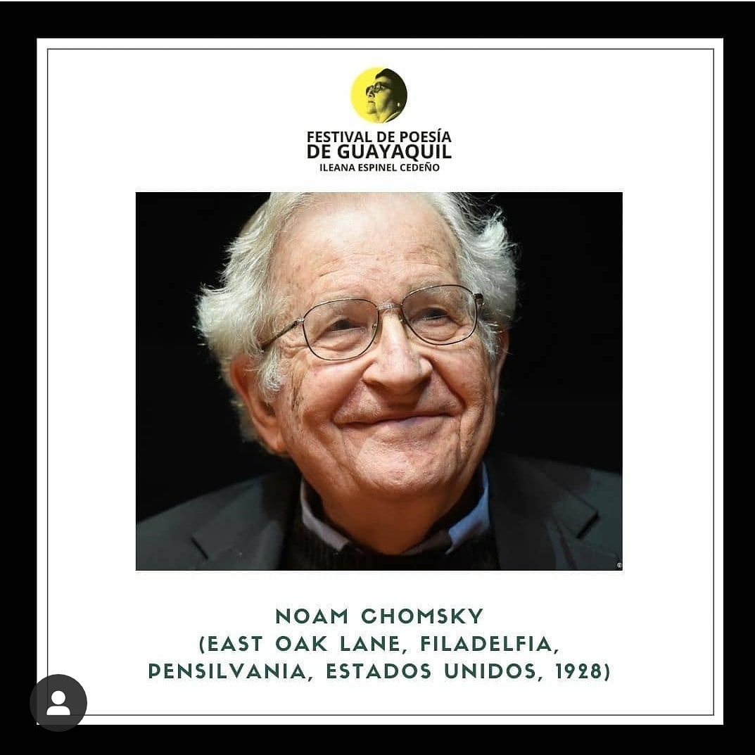 🔴 NOAM CHOMSKY hoy en directo a las 23h participará en el festival  <a href="/DeEspinel/">Danilo espinel Espunel</a> de Guayaquil.

Se puede seguir a través de <a href="/tvcomups/">TVcom</a> en Instagram, YouTube o Fb.

#NoamChomsky #ideas #USA