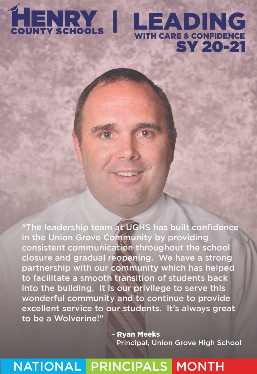It's #NationalPrincipalsMonth and we are celebrating the exceptional leaders of our schools in HCS all this month! 

Principal Ryan Meeks' care &amp; confidence at <a href="/UGHS_Wolverines/">Union Grove H.S.</a> sets him apart as a school leader. 

Hear our principals' words as we recognize their leadership