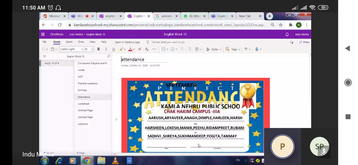 shardapullabha2's tweet photo. Congratulations 2 Ss of grade III for 💯 percent attendance September 2020 #remotelearningsession @KnpsIndia @MicrosoftTeams @msonenote @MicrosoftEDU @pkdhillon08 encouraging @SELinEdu1 @InduMehta10 @PratishthaKapo2 @Harvind29517214 @sabharwalpoona1 #happyclassrooms @cbseindia29 https://t.co/fpo850M9pG