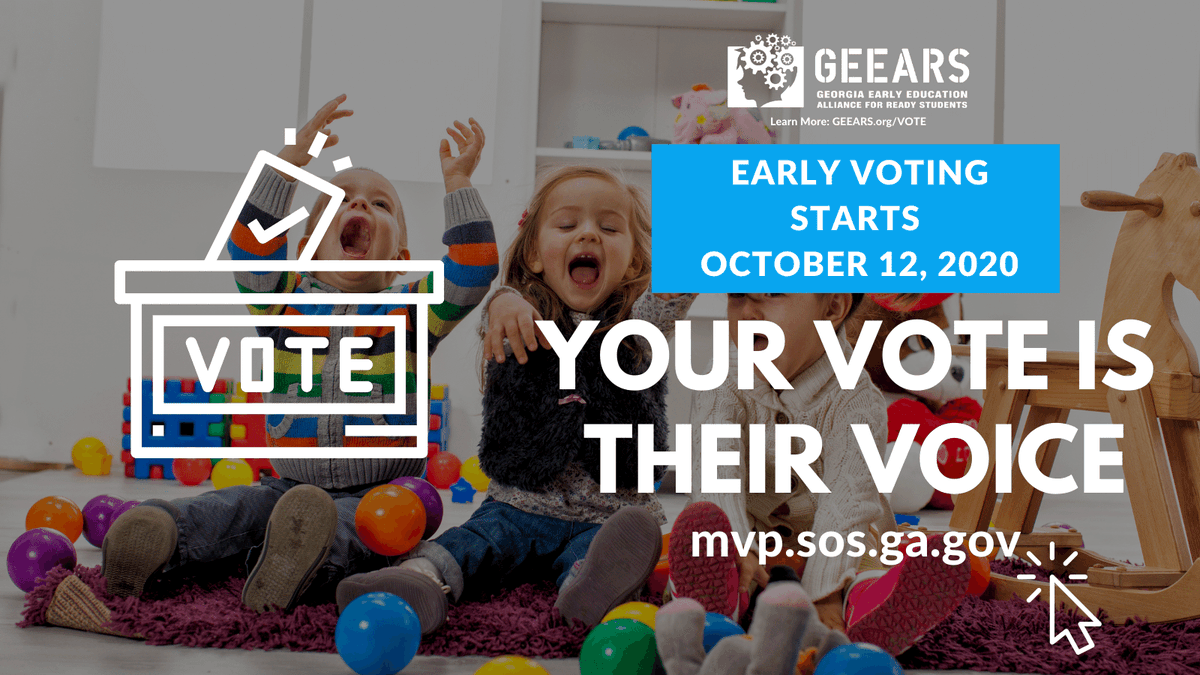 GEEARS's tweet photo. Early voting has started today across Georgia through October 30! Find your polling location and time at https://t.co/CJet5CqNJ8. #Election2020 #GApol #GAEarlyEd https://t.co/X2EHJlcIDV