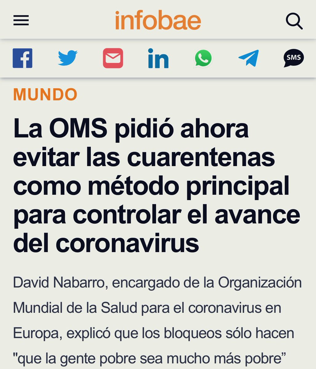 Ahora la OMS dice los q muchos dijimos desde el día uno: q hay q dejar de hacer cuarentenas xq la falta de actividad económica aumenta considerablemente la pobreza.

Eso si, cuando lo decíamos nosotros, los progres nos tildaban de locos y de asesinos. De hecho, aún lo hacen.