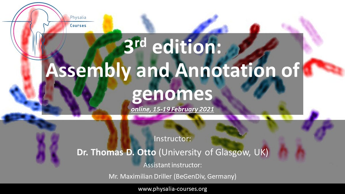 Physacourses's tweet image. Registrations are now open for the 3rd edition of our ONLINE course &quot;Genome Assembly and Annotation&quot; with @BiottofnI (@WCIPGLASGOW) and Max Driller (Begendiv, Berlin)

If interested, please have a look at it: physalia-courses.org/courses-worksh… 

#genomics #GenomeAssembly #GenomeAnnotation