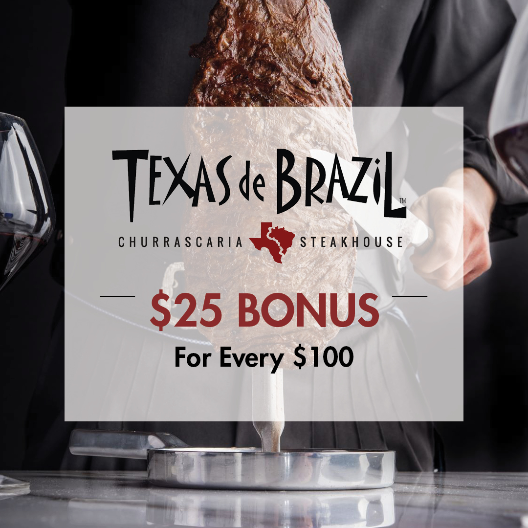 Texas de Brazil Two Restaurant $50 E-Gift Cards