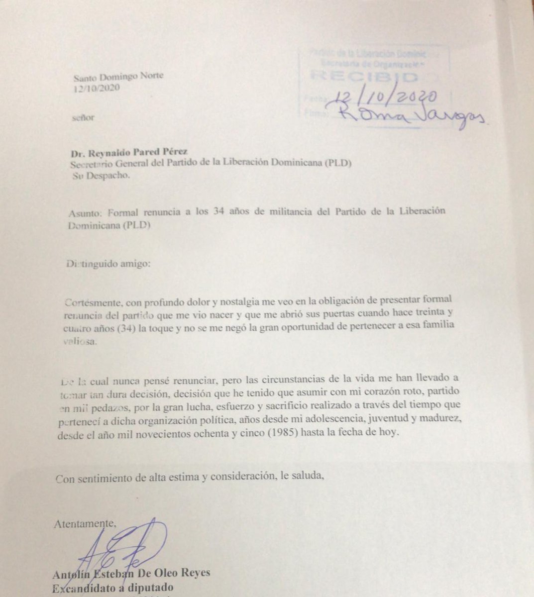 Manolopich's tweet photo. El excandidato a diputado por Santo Domingo Norte, Antolín D’oleo, también se va del PLD junto a otros dirigentes https://t.co/kd7GLHgUHB