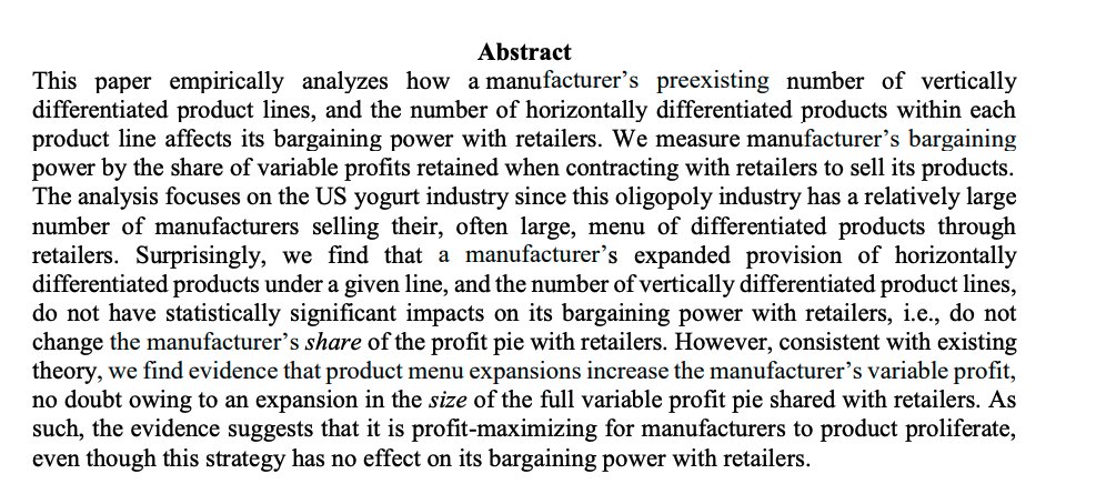 Elif DildenJMP: "Strawberry or Plain Yogurt? Product Line Expansions and Manufacturer’s Bargaining Power with Retailers"Website:  https://www.k-state.edu/economics/phd/candidates/edilden/index.html