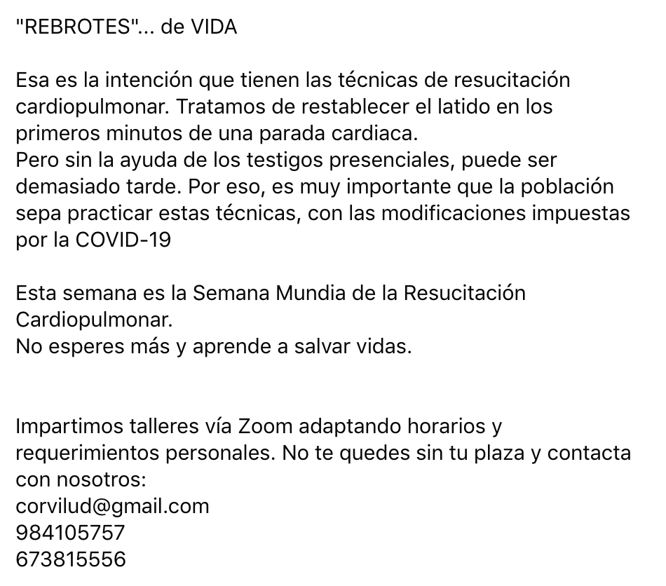 icorvilud's tweet photo. Parada Cardiaca en tiempos de Coronavirus
Preparados para la semana mundial de la Resucitación Cardiopulmonar
https://t.co/BkFPsgb7VN
#diamundialRCP #RCPsinmanos #diamundialresucitacioncardiopulmonar #tusmanossalvanvidas #Ariadnaap @PDMGijon #COVID19 #stopmuertesubita #rcpsec https://t.co/O6c7DCysZJ