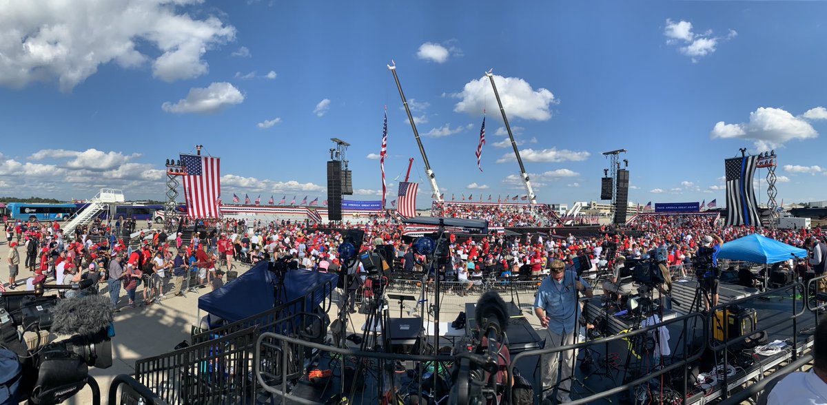 At today’s Trump rally in central Florida, the first after his hospitalization with Covid-19, masks are exceedingly rare and social distancing is nonexistent.