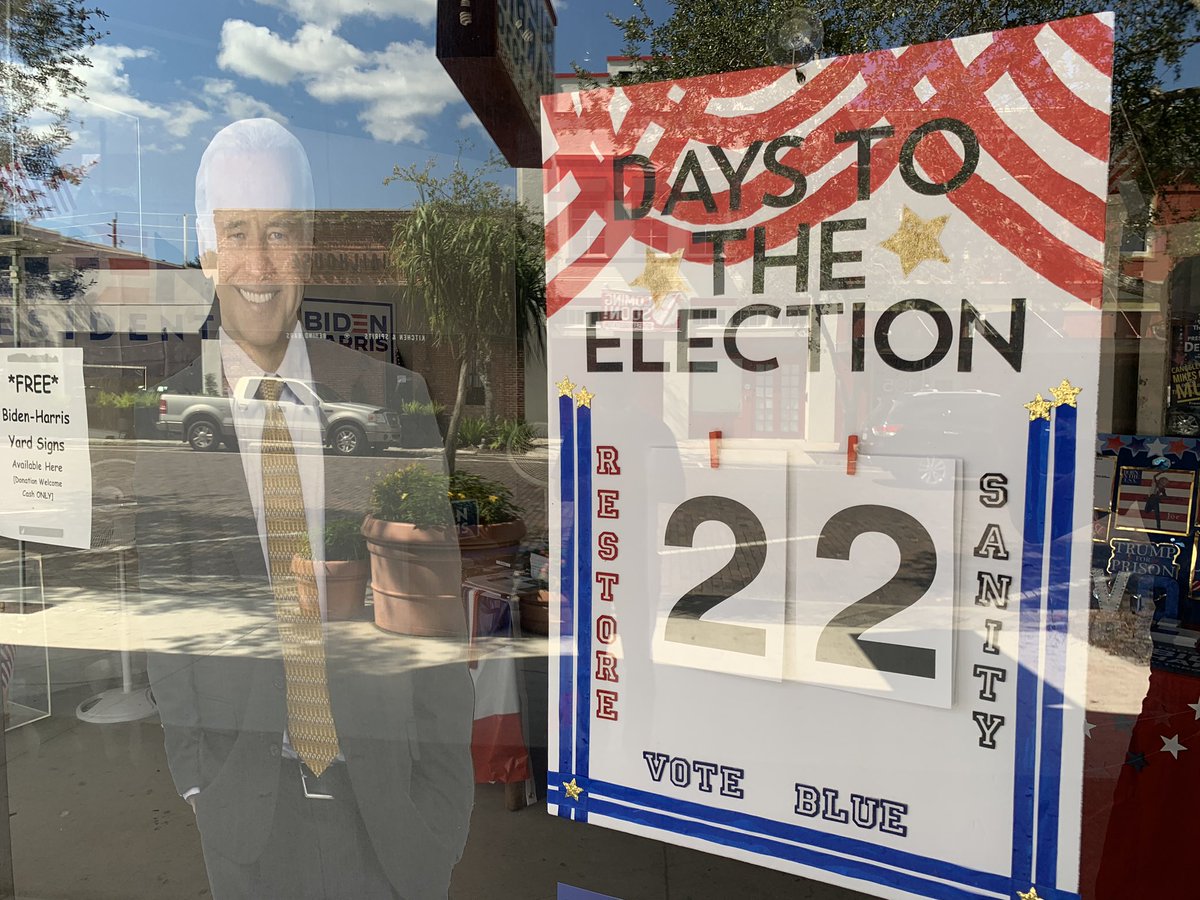 In downtown Sanford, not far from today’s Trump rally: the local Biden campaign office. Closed this Monday, a federal holiday.