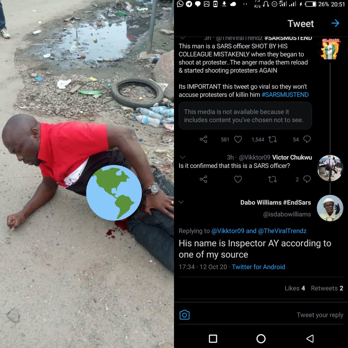 In the earlier thread posted, a twitter user had identified the officer to be "inspector AY"... That name was further confirmed as Erinfolami Ayodeji in the tweet posted chief press secretary of Lagos state. What was he doing among protesters prior to when the shooting began??