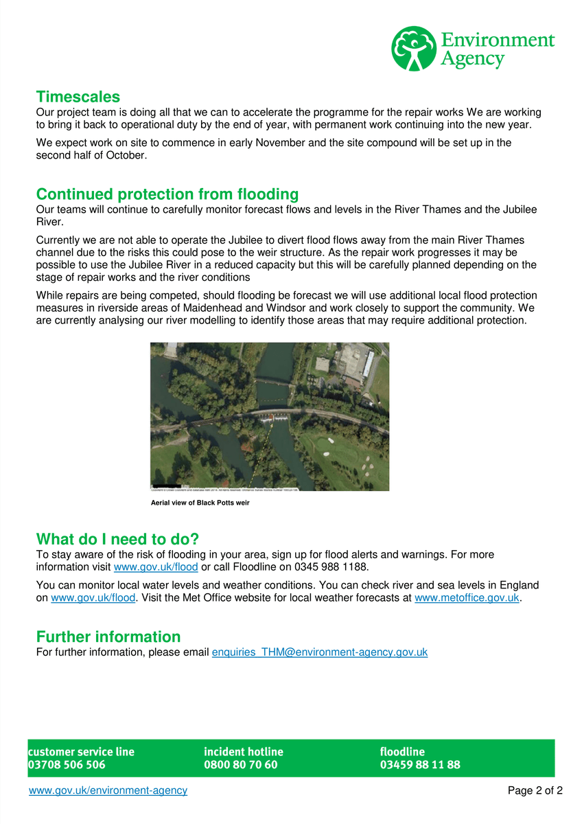 A routine inspection of Black Potts Weir on the #JubileeRiver in #Berkshire means... 

...we need to do some repairs on on the weir, part of flood-protection for #Maidenhead, #Windsor and #Eton. More info ⬇️ #floodware