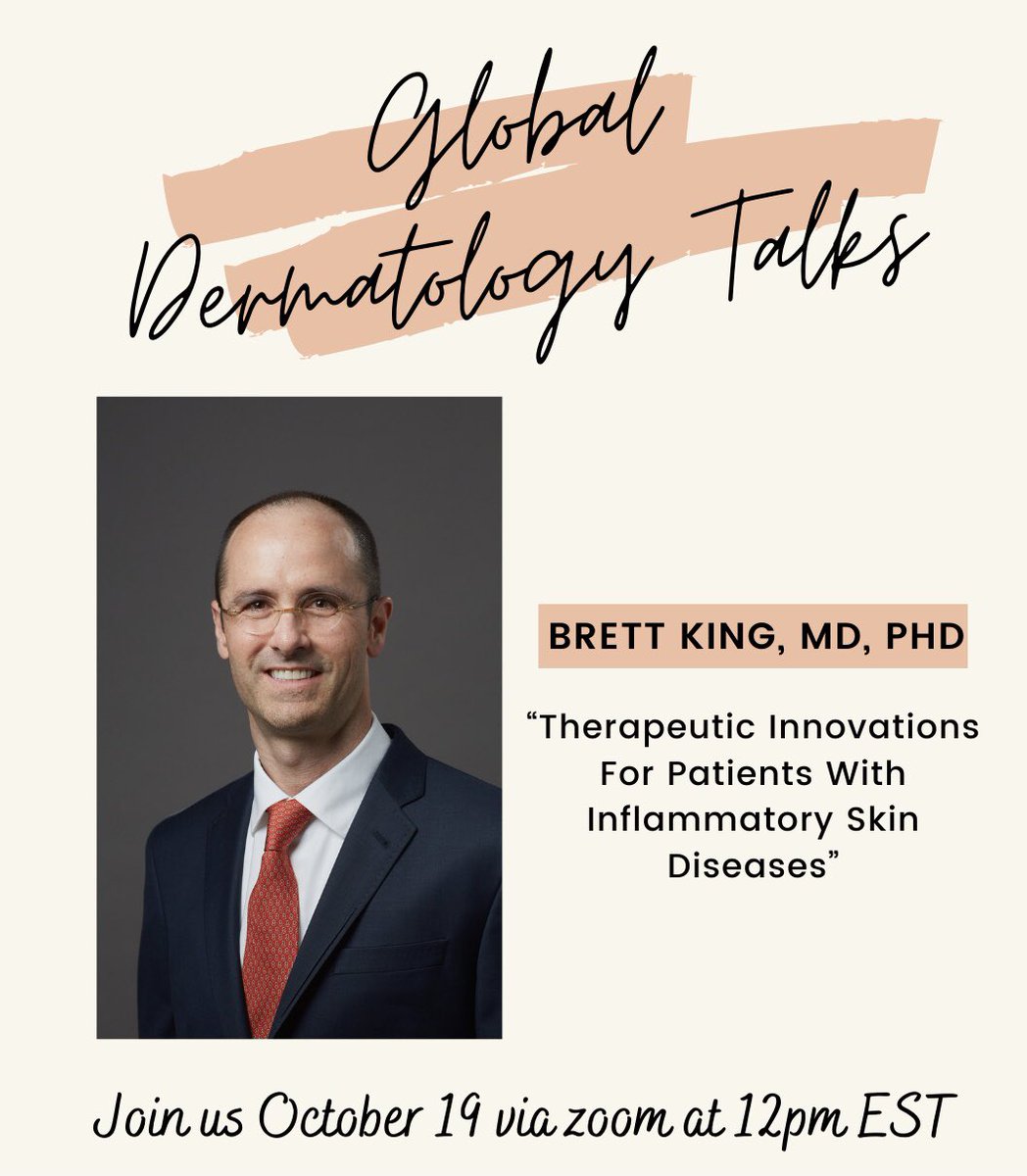 “Therapeutic innovations for patients with inflammatory skin disease” by Dr. Brett King live next Monday at 12pm EST! #Dermatology #dermtwitter #MedTwitter #dermresident