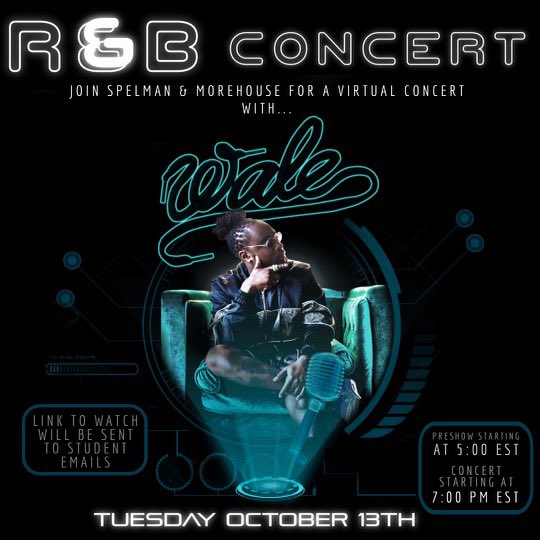 spelman_pulse's tweet image. Our R&amp;amp;B artist for the 2020 Homecoming concert is none other than Wale! The pre-show concert will take place on our IGTV at 5PM, with the main show following at 7PM. Lookout for a link that will be sent to both current Spelman and Morehouse students’ emails. Happy Homecoming! 💙