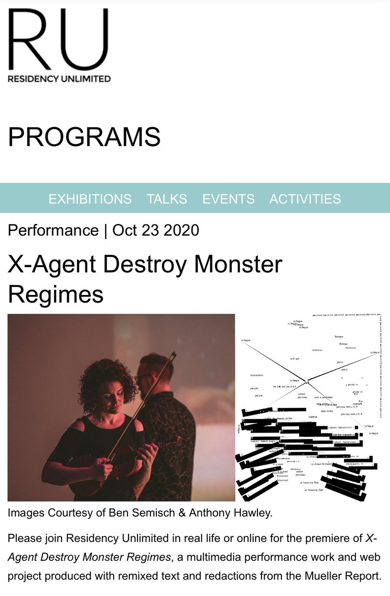 TheAfield's tweet photo. Hey folks, excited about Oct 23 and our LIVE sunrise-to-sundown performances of “X Agent/ Destroy Monster Regimes” at @resunlimited in Brooklyn. Reserve a spot now (7 performances, 8 ppl at a time): https://t.co/7CSB8gazQ2 https://t.co/UhRZWtLQrS