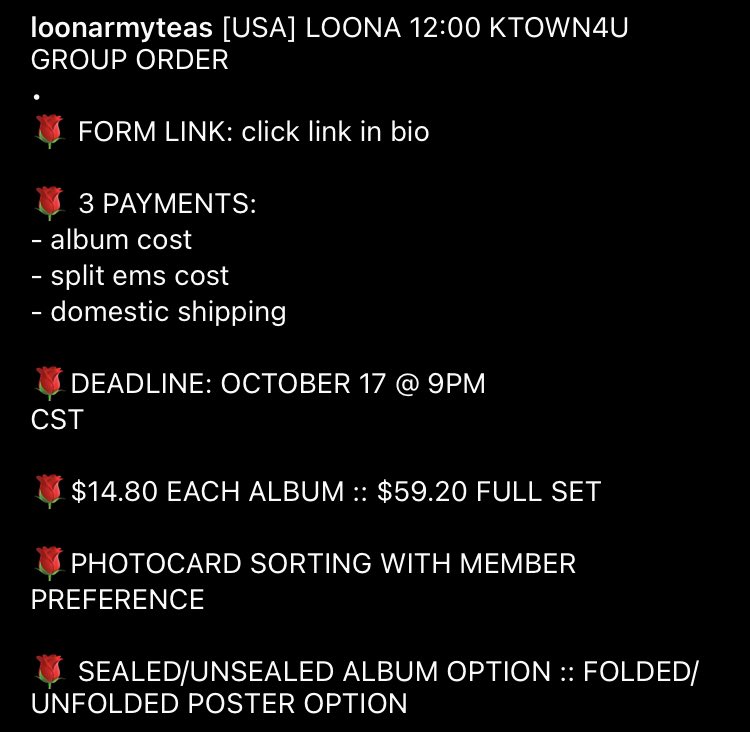 4EVERHYUNJAE's tweet photo. LOONA 12:00/MIDNIGHT USA KTOWN4U ALBUM GROUP ORDER

$14.80 ea album
PHOTOCARD SORTING
UNSEALED/SEALED OPTION
UNFOLDED/FOLDED POSTER OPTION

DEADLINE: OCTOBER 17 @ 9PM CST

FORM LINK: https://t.co/ynEuw0TUTo https://t.co/VmtCT9ZeJ8