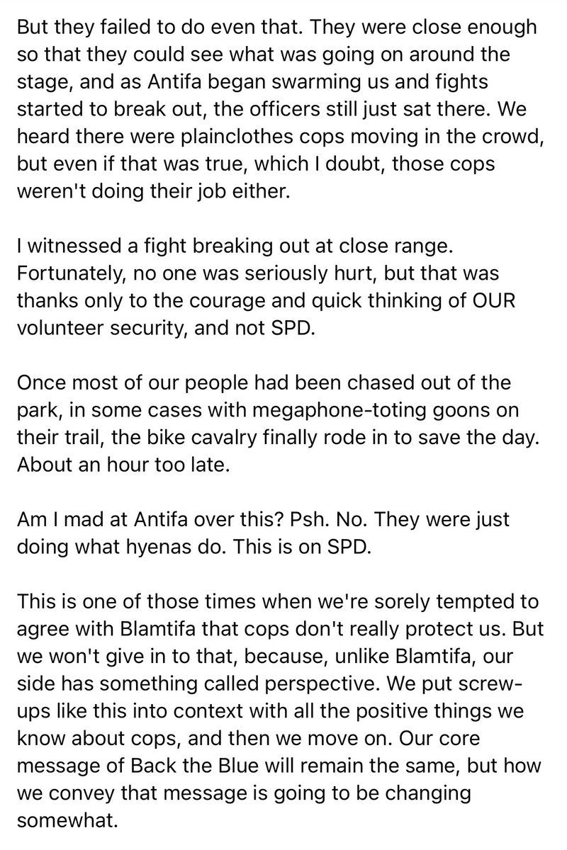 This is it. The single greatest post on the internet. The local rightwing hate group throws a pro-police rally and then discovers that, just like everyone else, the cops don't give a shit about them. So they're not going to do anymore rallies. Amazing. What a time to be alive.