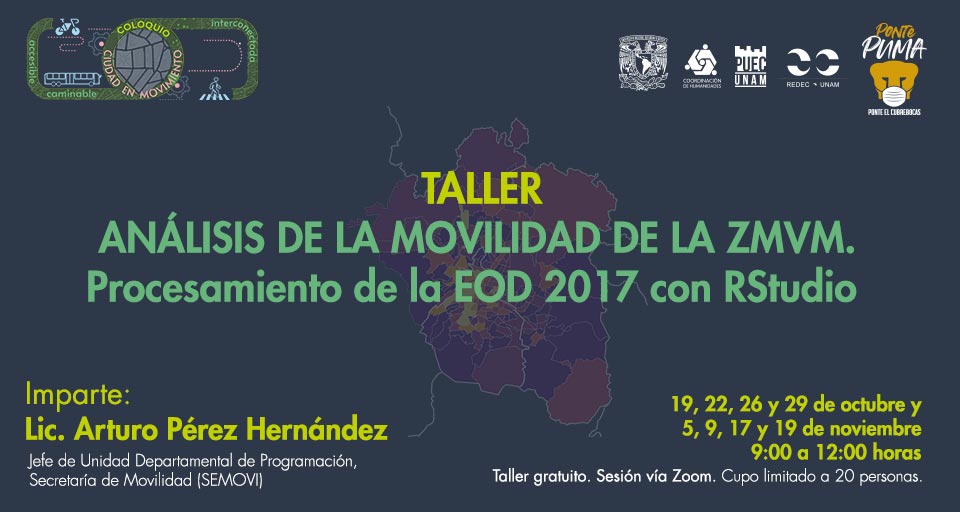 PUEC_UNAM's tweet photo. ¿Quieres analizar la #Movilidad de un área de la #ZMVM y un tipo de usuario 🚴♀️🚕👨🦯👳♀️🚶♀️👩🍼? Puedes cursar este #Taller de procesamiento de la Encuesta Origen-Destino con RStudio. Cupo limitado.
Toda la información 👉https://t.co/5Svp4lwlB4 https://t.co/f9RHBSYzCo