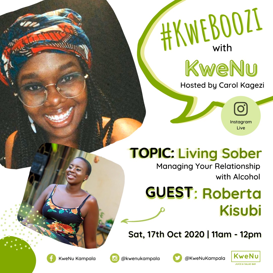 KweNuKampala's tweet photo. #KweBoozi with KweNu time!
@Buttonsandsocks will be chatting with @roberta_kisubi who has been sober for the past 2 years! As we continue with the #SoberOctoberChallenge we can't wait to garner some inspiration! Questions? Quote or leave them in the replies!#CreatingHealthyHabits https://t.co/B7Bn0SqVOP
