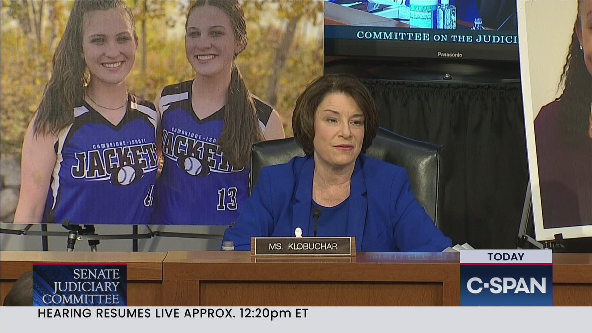 CraigCaplan's tweet photo. Senator Amy Klobuchar (D-MN) at Barrett confirmation hearing: "To all Americans, we don't have some clever procedural way to stop this sham, to stop them from rushing through a nominee, but we have a secret weapon that they don't have. We have Americans who are watching." https://t.co/Gzm13BdwQv