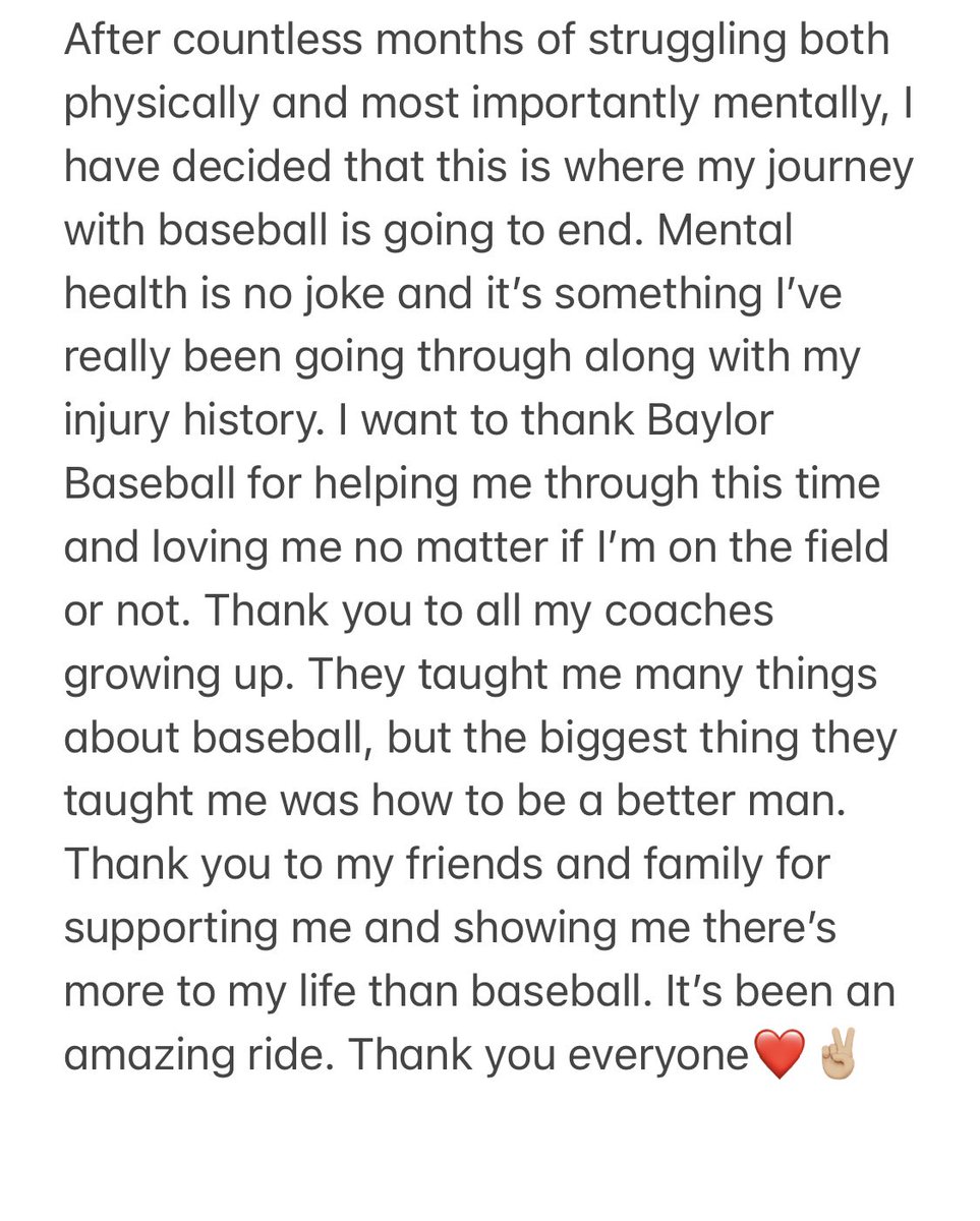 CutterSippel's tweet image. Please read❤️ Thank you @BaylorBaseball ✌🏼