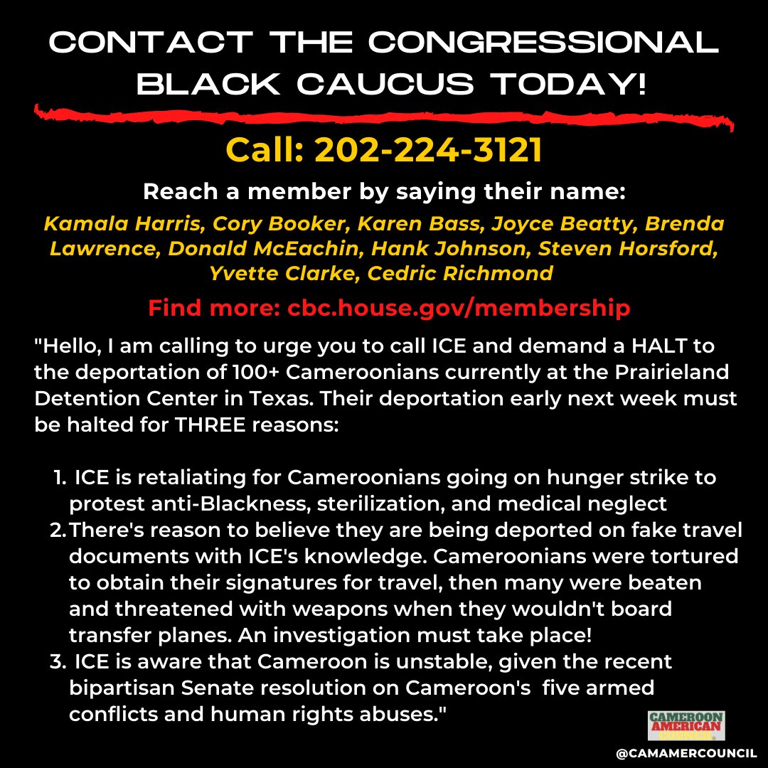 🚨 ICE is trying to deport 100+ Cameroonian immigrants &amp; using violent repression and abuse to try to do this in the next day.

👇👇 Take action now and demand their release!