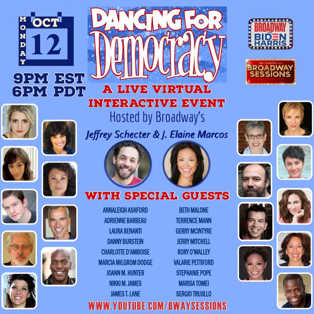 dancing4democr1's tweet photo. Encore! Tonight! L👀k at this amazing lineup of Broadway Special Guests! Come have fun while we raise some💰 for the Bide Victory Fund @JoeBiden @KamalaHarris #BidenHarris2020 https://t.co/jOURmShex6