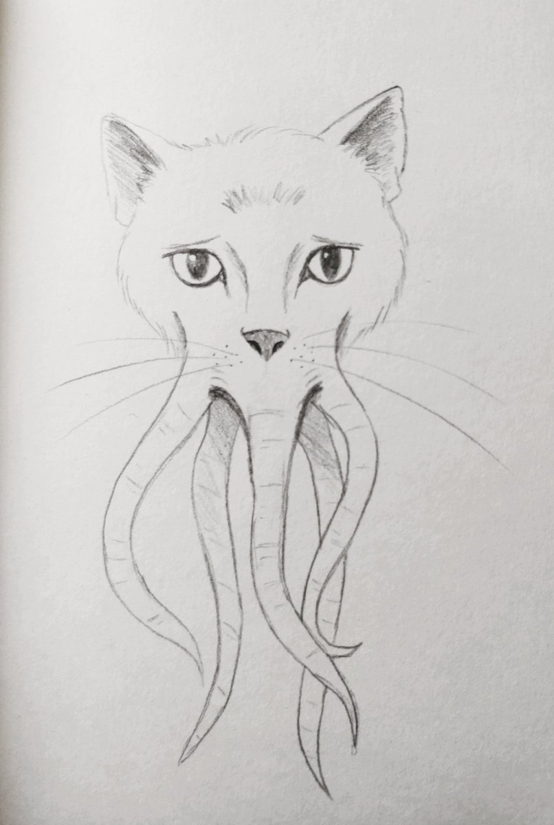 Day 12 - Illithid Cat - Not everyone is excited to be part of the Hive Mind... #dnd  #baldursgate3  #drawtober  #drawtober2020  #art  #CatsOfTwitter  #Pathfinder  #lockdownhobby  #dnd5e  #monster  #sadcat