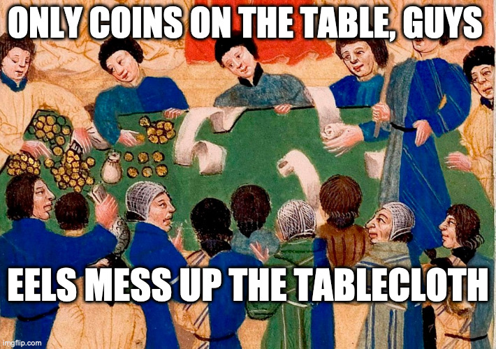 In-kind rents largely disappeared in the 12th C. as hard currency became more wide-spread, but eel-rents hung on. In the 13th C. there were still 400,000+ eels being paid each year. It wasn't really until the Black Death that the practice really saw a sharp decline. 12/14