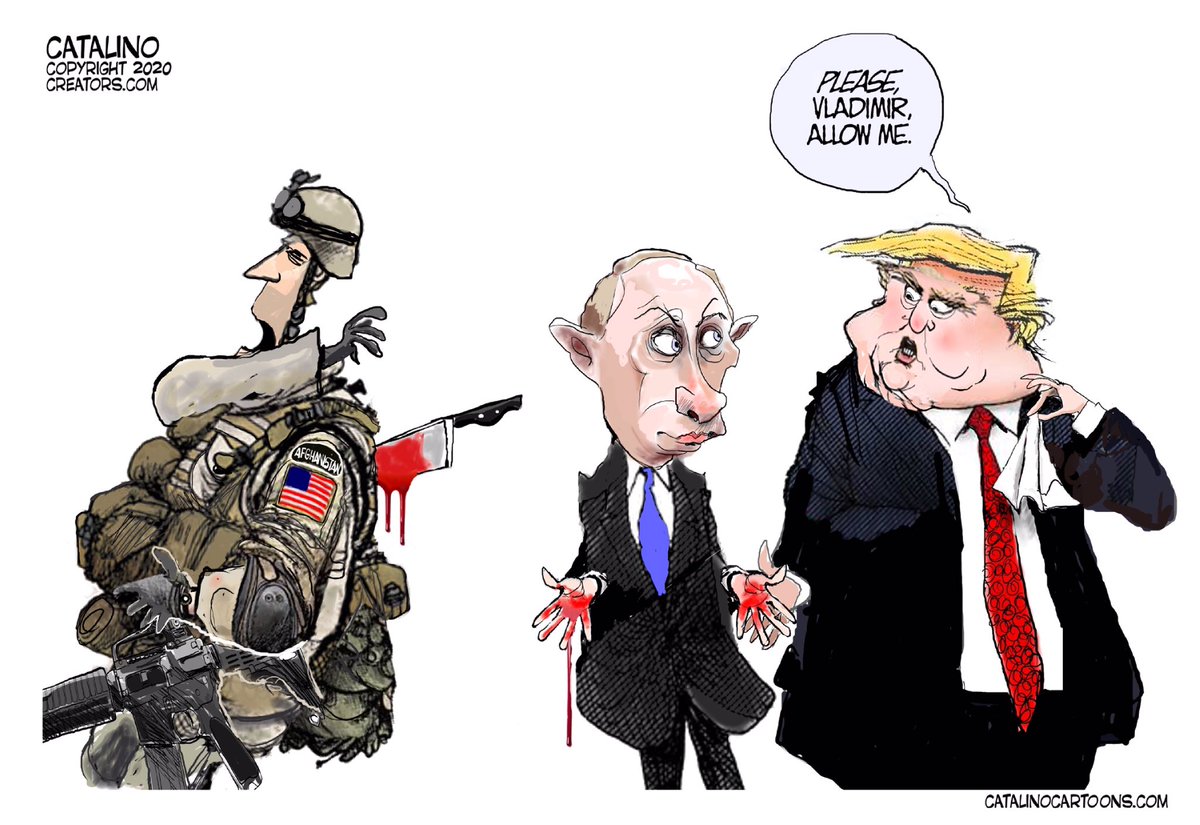 Putin pays the Taliban to kill US troops in Afghanistan. 

Trump is #PutinsPuppet. Trump is good for the Taliban.

Day 108 and not a word from Trump about #RussianBountiesOnOurTroops.

#TrumpKnew #RussiaGate #PutinsBounty #TrumpIsATraitor 
#TalibanForTrump