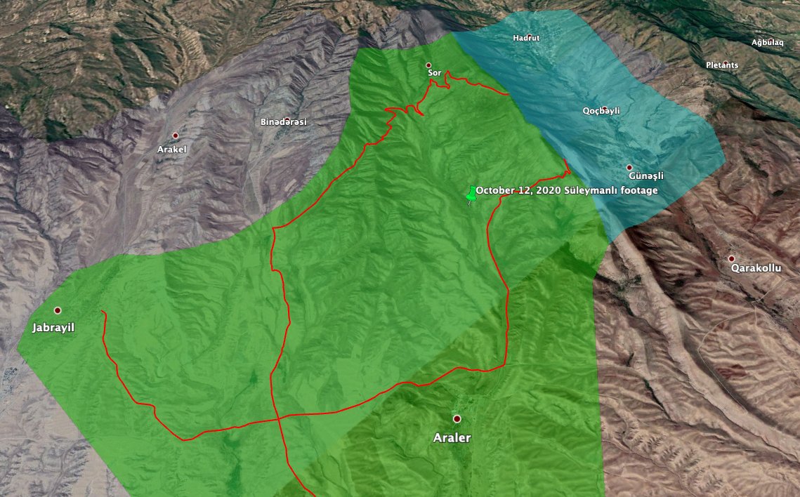 New footage from Süleymanlı is more confirmation of the large advance north to Hadrut-Added roads that Azeri forces are likely using-Azerbaijan has taken 325 sq km of Artsakh, or 2.8%, over the past two weeks  https://twitter.com/RALee85/status/1315653572231655429