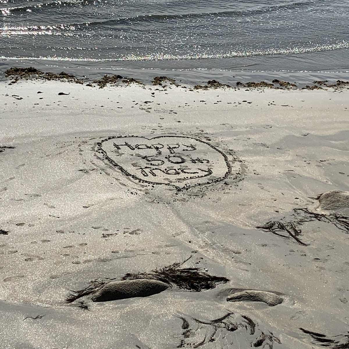 We saw this in front of The Grill today. We, also, wish you a Happy 50th Tracy. Hope you have a wonderful day. I wonder if it's an anniversary or birthday. Hmmm #NovaScotia #quarterdeck  #beachsideresort #happybirthday #HappyAnniversary