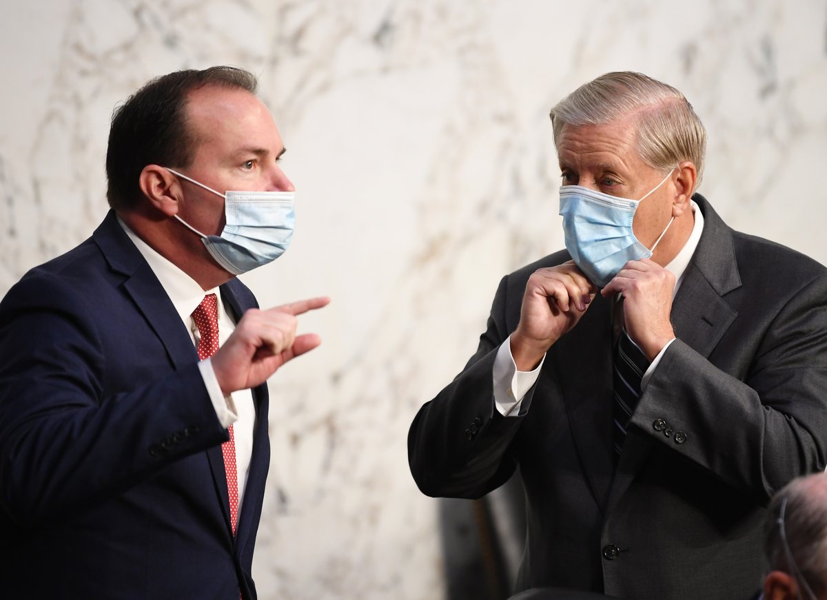 When the Utah Republican arrived in the hearing room Monday morning, he was wearing a blue surgical mask and could be seen fist-bumping his GOP colleagues on the Senate Judiciary Committee  https://politi.co/2H2W00I 