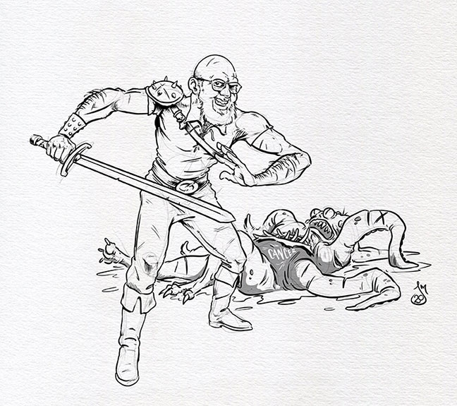 TheJasonMartian's tweet photo. An update on my #CancerSlayer for today's #Inktober post.
Cancer is a "Slippery" Beast!
#DailyDoodle #Inktober2020 #Cancer https://t.co/mURUitzKge