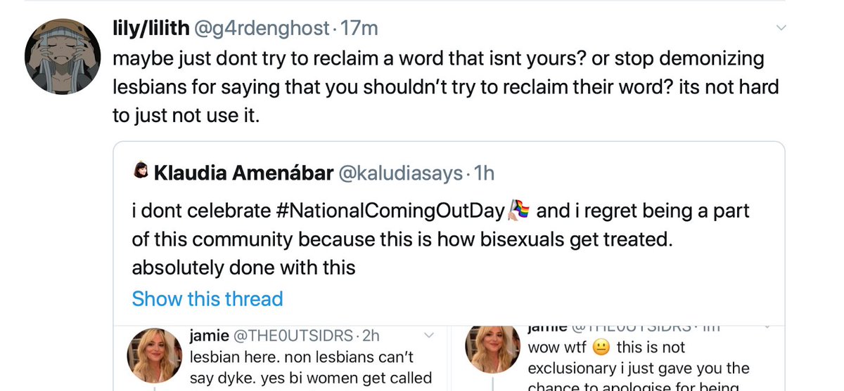 "dont reclaim a word that isnt yours" it isnt my word? im literally just trying to SAY the word i dont even identify as a dyke you fucking weirdos