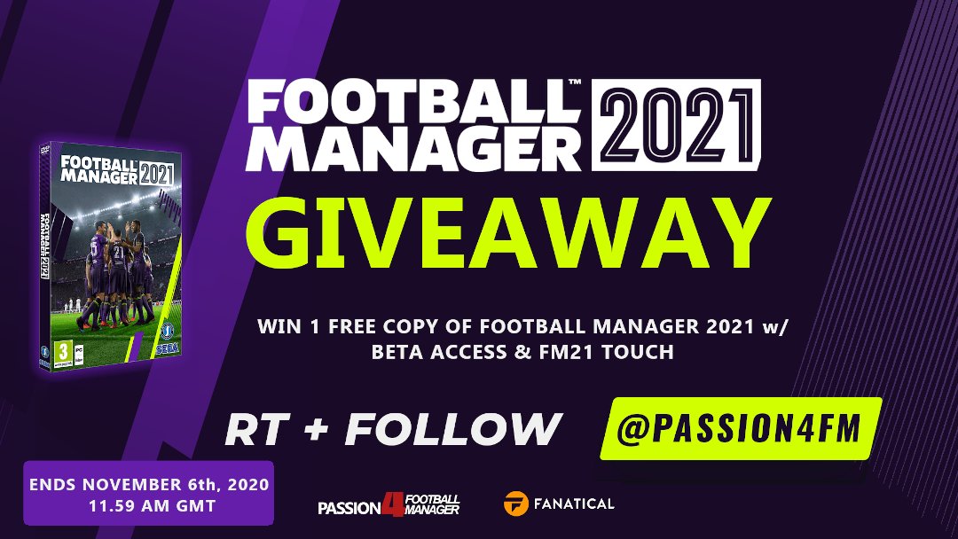 Passion4FM's tweet photo. 🎁 Football Manager 2021 #GIVEAWAY INCOMING ✈️

Get a chance to win a free copy of #FM21 with beta access in association with @Fanatical 

To Enter:
✅ RT This Tweet
✅ Follow @Passion4FM
✅ Reply #Passion4FM

Ends November 6th 11.59AM GMT. 

T&amp;C ➡️
https://t.co/WcQgyyWtrO https://t.co/GYztRiGoRk