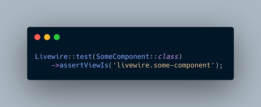 jasonlbeggs's tweet image. 🔥 In the next version of @LaravelLivewire, you'll be able to ensure that a component returns the correct view when testing using the `->assertViewIs()` test method! Pretty handy when a render method might return a number of different views based on some condition.
