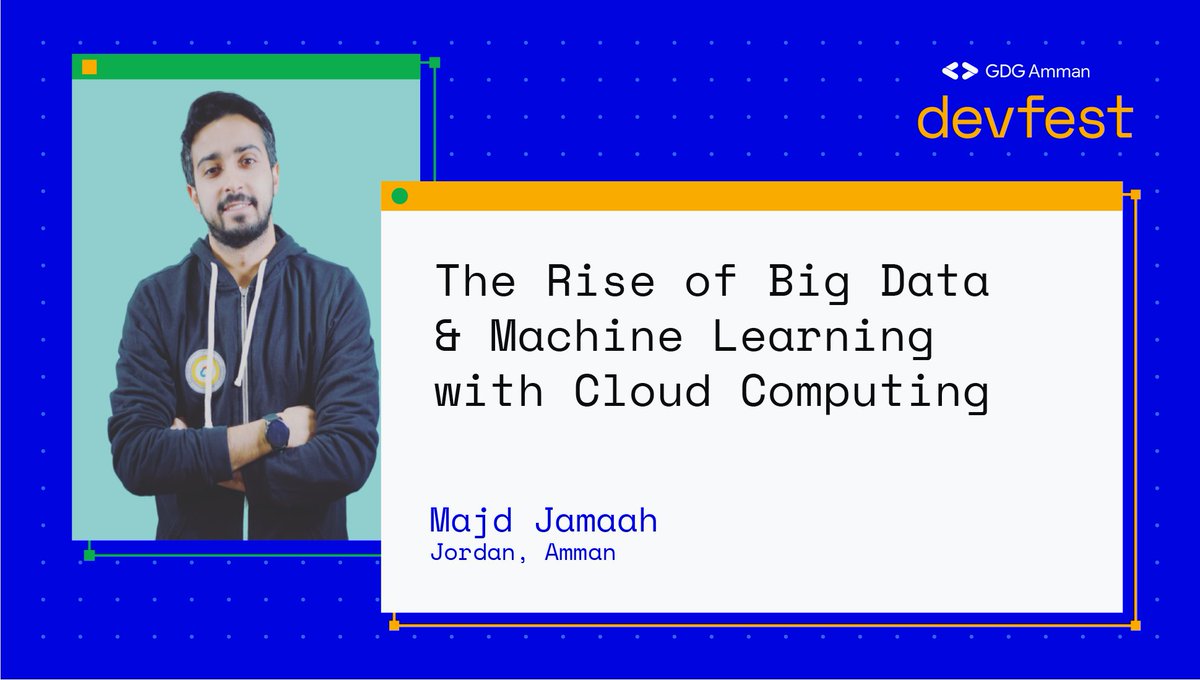 GDG_Amman's tweet photo. For our #devfesr meet @MajdJamaah, a Cloud Architect & DevOps Engineer, & a Cloud #GDE
In his talk, we will learn: Why it has been a must to use cloud computing when we use Big data & How ML/ AI applications benefit from Cloud computing.
Live: https://t.co/9q6j8MGLlo https://t.co/hduWfwwlcO