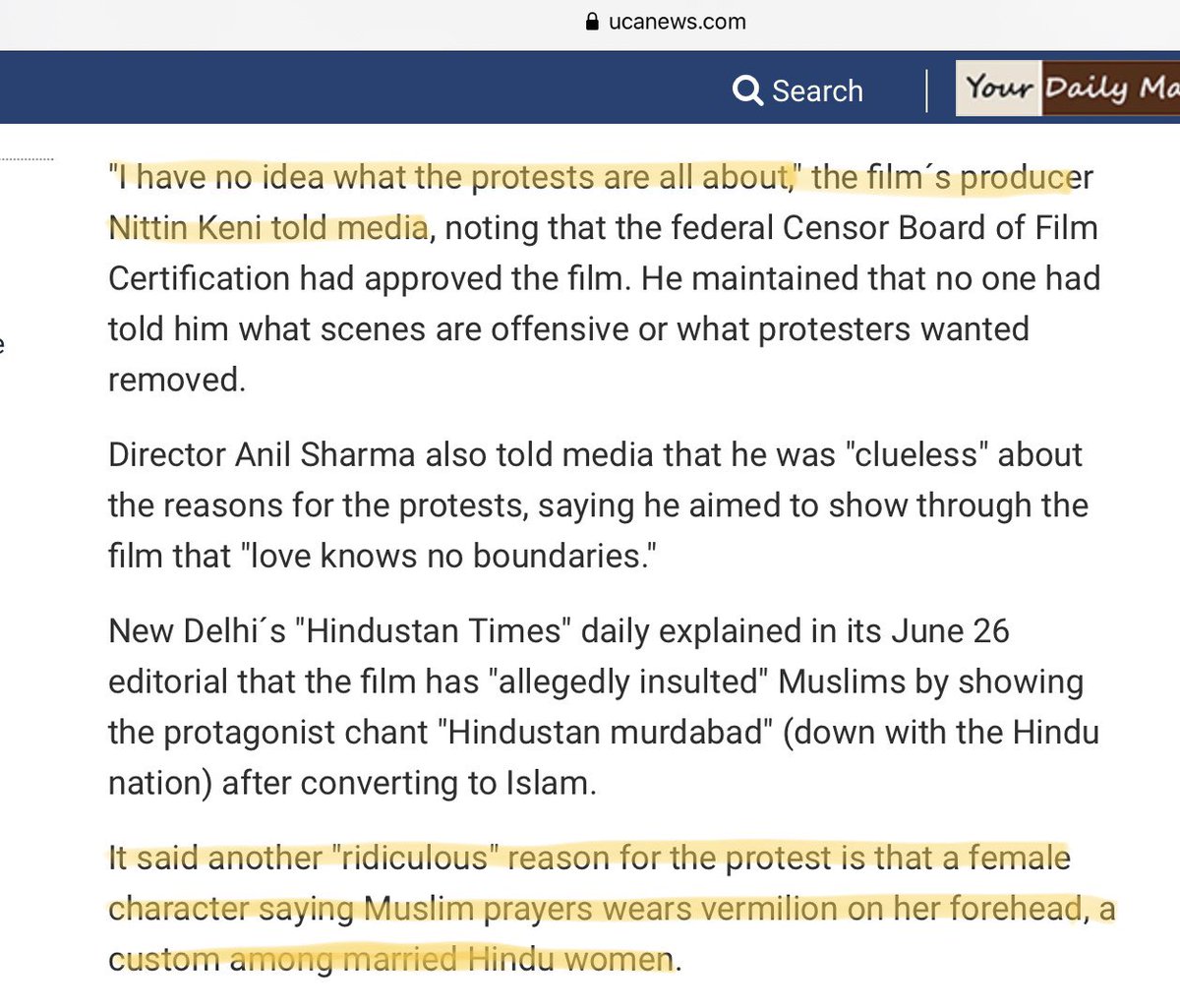 Hindus are intolerant for objecting to  @TanishqJewelry ad on social media? Let’s see.In 2001, when Gadar released, mobs threw bombs on theatres, tried to sever off a cop’s arm, burnt vehicles and screens. One of the major reasons was sindoor put on Muslim woman