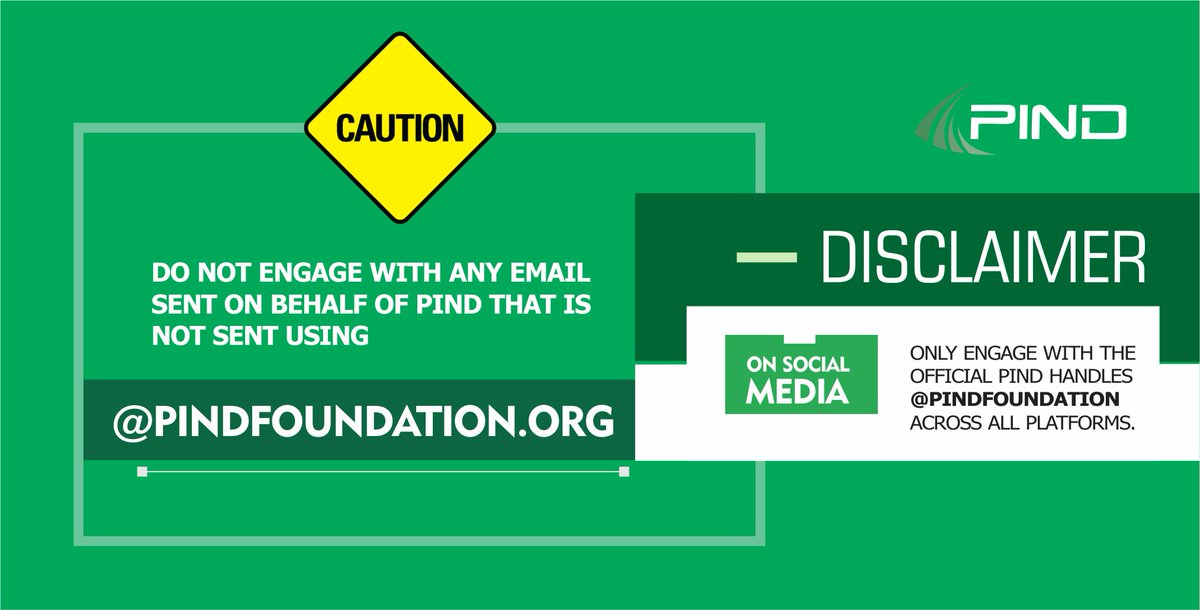 PINDFoundation's tweet photo. Disclaimer (12/10/20) - Email Subject: Foundation for Partnership Initiatives in the Niger Delta (PIND) 

It has come to our attention that an email was circulated impersonating a staff of PIND at about 8:43 PM yesterday Sunday, October 11, 2020.  

1/5

https://t.co/EGWkx8BTmT https://t.co/2Crv7ZJt5b