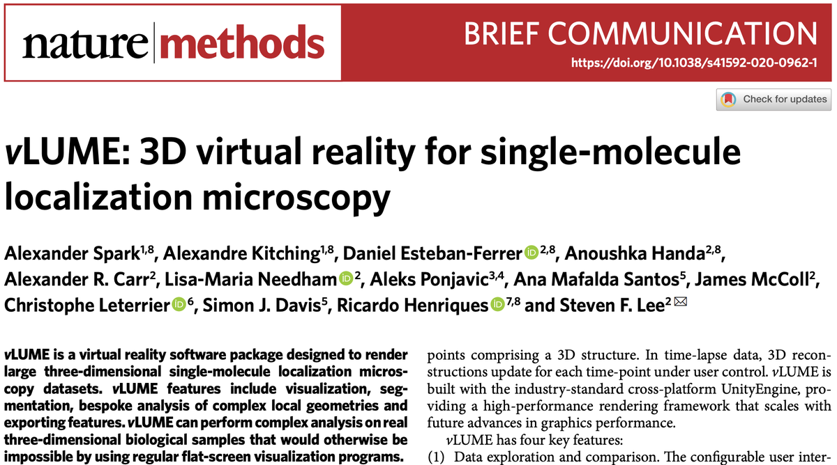 HenriquesLab's tweet photo. Paper out =). #vLUME harnesses the best neural-net - the Human Mind - giving it an immersive VR environment to interpret 4D single-molecule data. An honour to work with @VRI_Daniel @AnoushkaHanda @christlet @SteveTheChemist @lumeVR and others. Check it: https://t.co/GHYLzr1VOW https://t.co/RAAepTdseZ