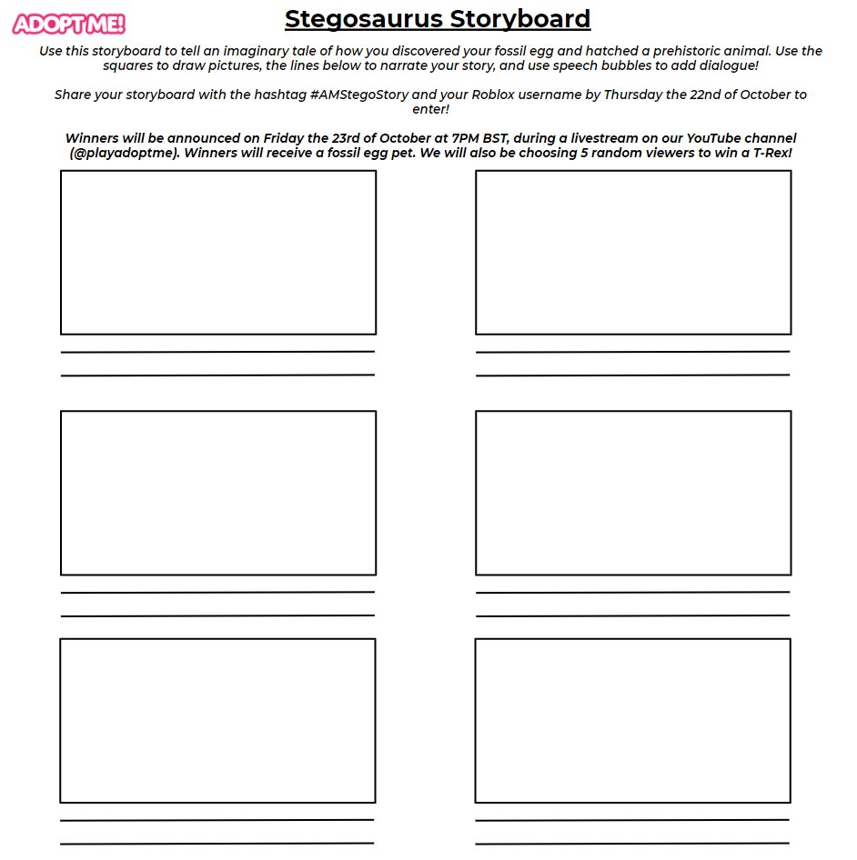 Adopt Me On Twitter We Re Hosting A Storyboard Contest To Celebrate The Release Of The Fossil Egg T Rex Use The Template To Complete Your Amstegostory And Share It With The Hashtag And - adopt me history roblox