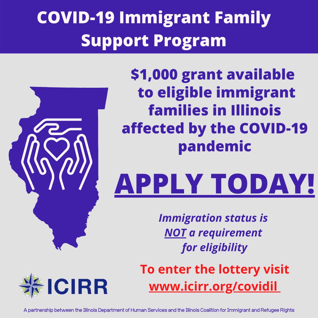icirr's tweet photo. DON’T FORGET: COVID-19 Immigrant Family Support Program is providing $1,000 grants to eligible families living in Illinois via lottery application. The deadline is October 15. 
APPLY TODAY: https://t.co/XpMRrQ6nsx https://t.co/5OJiwHu0xW